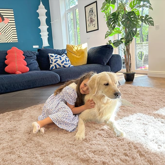 OLANLY 2x8 Machine Washable Runner Rugs for Hallway, Soft Fluffy Shaggy Bedside Rugs for Bedroom, Living Room, Indoor Floor Carpet for Kids Girls and Boys, Nursery Rooms, Home Decor Aesthetic, Beige