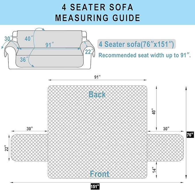 Reversible 4 Seater Sofa Cover 91 Inch Large Couch Cover Furniture Protector(Sofa XX-Large,Navy/Camel)