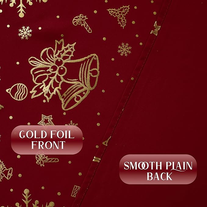 NICETOWN 2 Panels Christmas Red Curtains 42 x 84 Inch, Gold Stamped Rod Pocket Curtain Drapes for Holiday Season, Xmas Home Decor, Festive Window Treatments for Bedroom, Seasonal Curtain Set