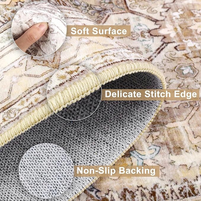 Yamaziot Washable Runner Rug, 3x10 Non-Slip Boho Vintage Hallway Rug with Rubber Backing, Low Pile Faux Wool Distressed Carpet Runner for Bedroom, Kitchen, Laundry, Entrance