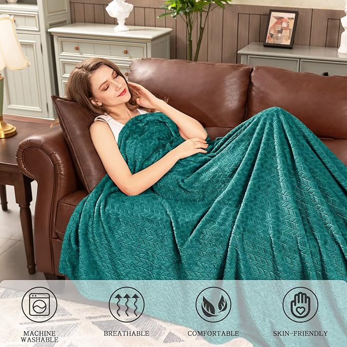 inhand Fleece Throw Blanket, Super Soft Fuzzy Blanket for Couch Sofa Bed Office, Cozy Plush Fleece Blanket Throw Size, Washable Lightweight Flannel Blankets Throw for All Season(50”x60”,Teal)