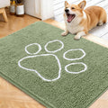 OLANLY Dog Door Mat for Muddy Paws 40x32, Paw Print Design, Absorbs Moisture and Dirt, Non-Slip Washable Doormat, Quick Dry Chenille Mud Mat for Dogs, Entry Indoor Entryway Carpet, Sage Green