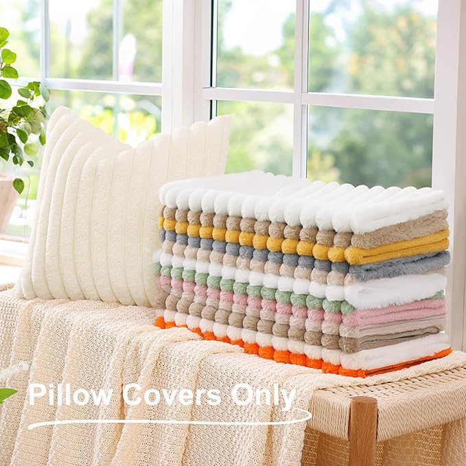 decorUhome Cozy Faux Fur Throw Pillow Covers 22x22 Set of 2 Decorative Soft Plush Striped Modern Farmhouse Boho Couch Euro Sham Pillow Cases with Velvet Back for Sofa Bed Living Room, Grey