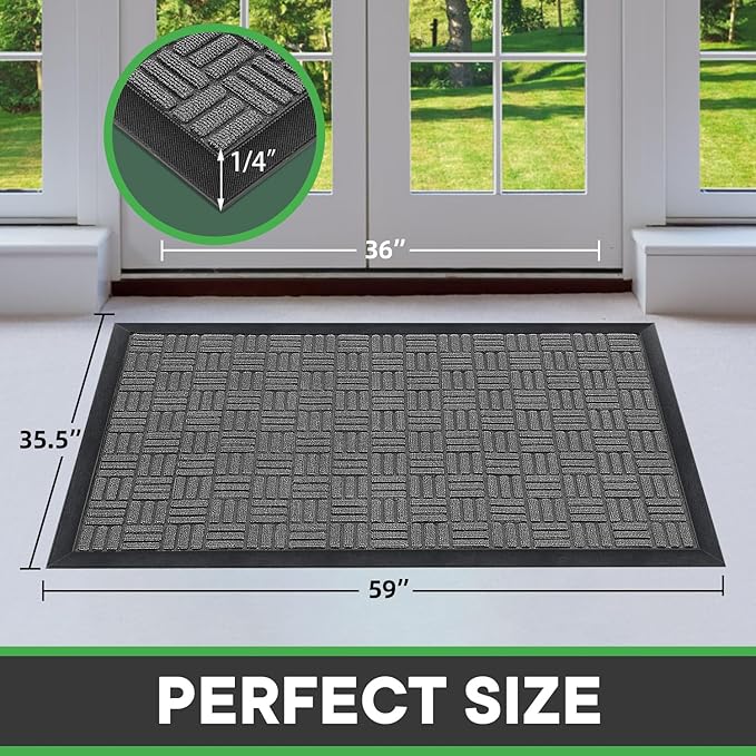 Mibao Front Door Mat, Heavy Duty Durable Welcome Mat for Outdoor Indoor, Dirt Trapper Waterproof Super Absorbent Door Mat for Entryway Outside Patio Porch, 61.5" x 36", Light Grey