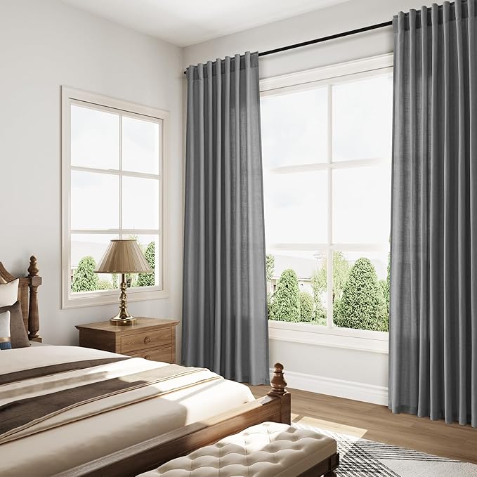 Nanspring Blazer Grey Cutains Morden Linen Blend Light Filtering Back Tab Curtains for Long Winodws 120 Inches Length, Semi Sheer Privacy Extra Long Drapes for Living Room, 52x120 inch, 2 Panels
