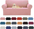 Cupuamon 2026 New Stretch Loveseat Sofa Slipcovers Couch Cover for 2 Cushion Furniture Protector Sofa Covers with Elastic Bottom Jacquard Fabric Small Checks for Pets, Kids - Dusty Pink