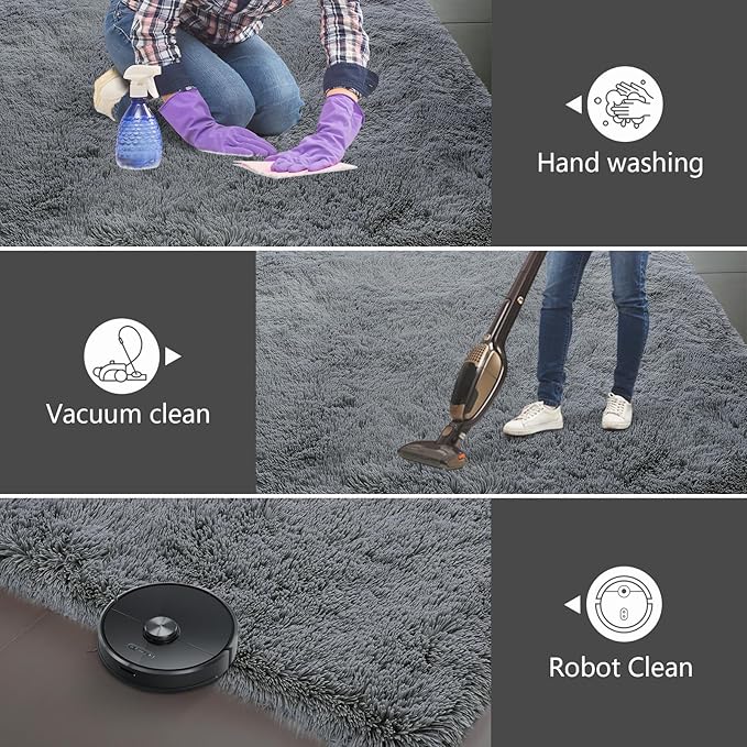 Shag Area Rugs for Bedroom Living Room,5X8 Ultra Soft Fluffy Area Rugs for Dorm, Indoor Carpet Nursery Rugs for Kids Room Home Decor,Dark Grey