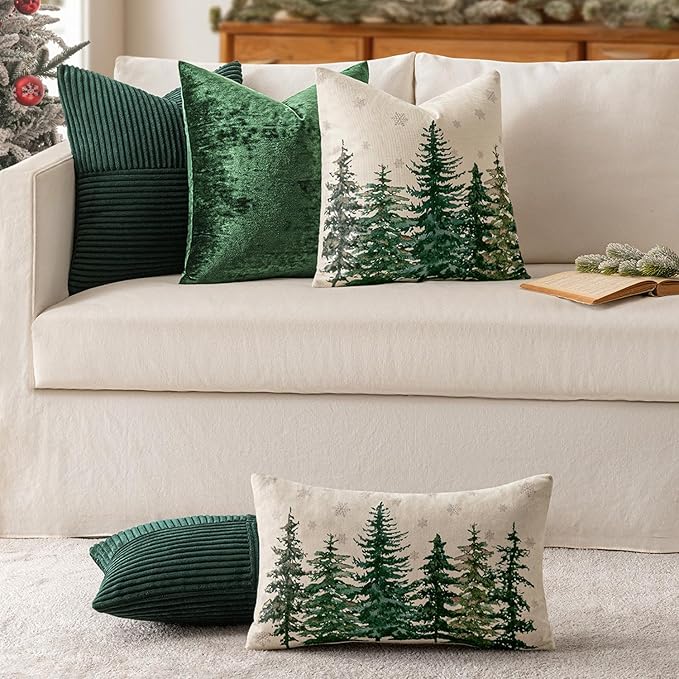 MIULEE Army Green Decorative Throw Pillow Covers 16x16 Inch for Couch Bed Sofa Pack of 2 Boho Farmhouse Throw Pillows Soft Cross Corduroy Patchwork Textured Cushion Cases