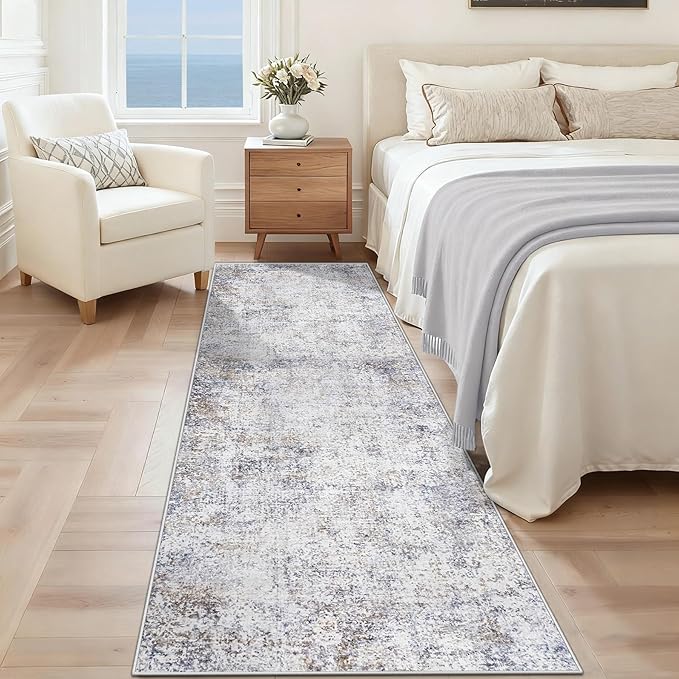 XLUEZ 2x7 Runner Rug for Hallway, Washable Modern Abstract Runner Rugs Neutral Soft Non Slip Kids Rug Stain Resistant Indoor Runners for Entryway Bedroom Kitchen Laundry Room(Bluegrey, 2'x7')