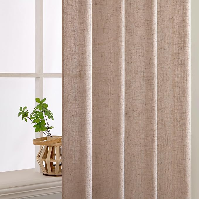 MIULEE Natural Beige Linen Curtains 54 Inch Length 2 Panels for Bedroom Living Room, Soft Linen Textured Window Drapes Semi Sheer Light Filtering Back Tab Rod Pocket Farmhouse Burlap Look Decor