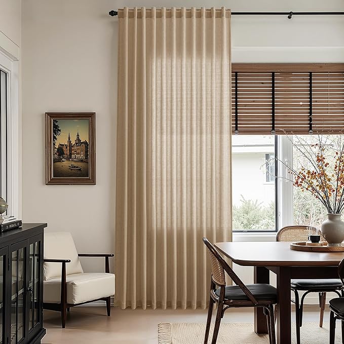 Nanspring Sand Beige Curtains 108 Inches Long for Living Room Linen Burlap Simple Modern Luxury Curtains Back Tab Floor to Ceiling High Window Sheer Curtain for Bedroom Office 52x108, 2 Panels