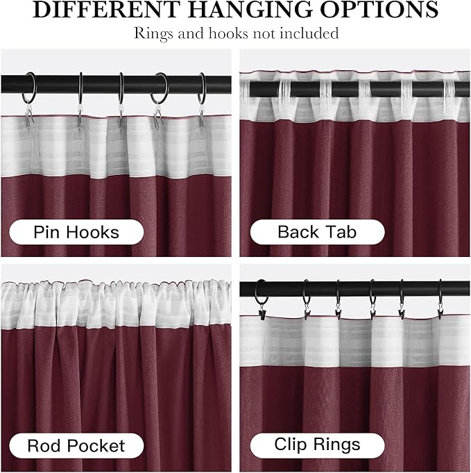 RYB HOME Burgundy Red Velvet Curtains for Christmas Decor, Soft Luxury Backdrops for Studio Theater, Back Tab Design for Bedroom Living Room, 52" W x L102 L, 2 Panels Set
