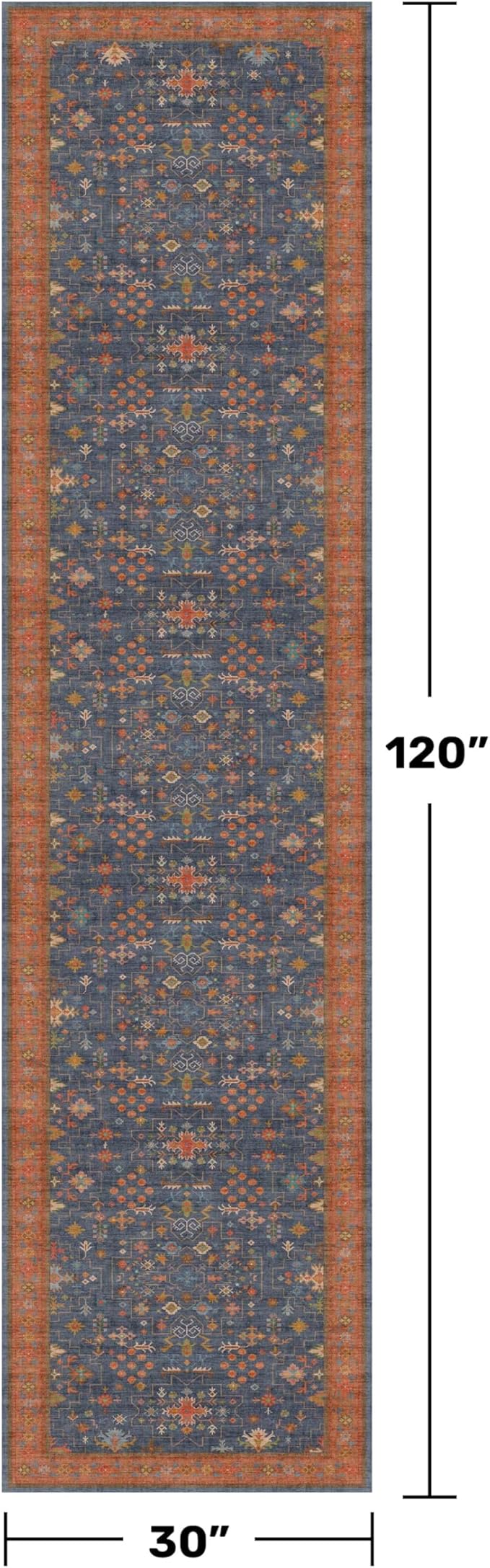 Navy Blue Washable 10 ft Long Runner for Kitchen Floor - 2'6"X10' Runner Rug for Hallway, Entryway, Pet Friendly Waterproof Non Slip with Rubber Backing, Stain Resistant Area Rug