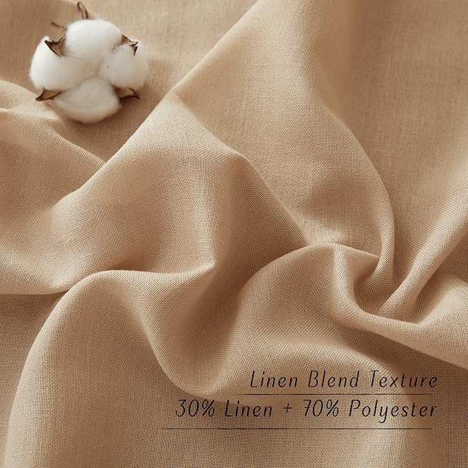 NICETOWN Natural Linen Camel Curtains 108 inches Long, Grommet Thick Linen Privacy Added Window Treatments with Light Filtering for Bedroom/Living Room, W55 x L108, 2 Panels