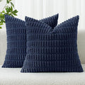 MIULEE Pack of 2 Corduroy Decorative Euro Sham Throw Pillow Covers 26x26 Inch Soft Boho Striped Pillow Covers Modern Farmhouse Home Decor for Summer Coastal Sofa Living Room Couch Bed Dark Blue