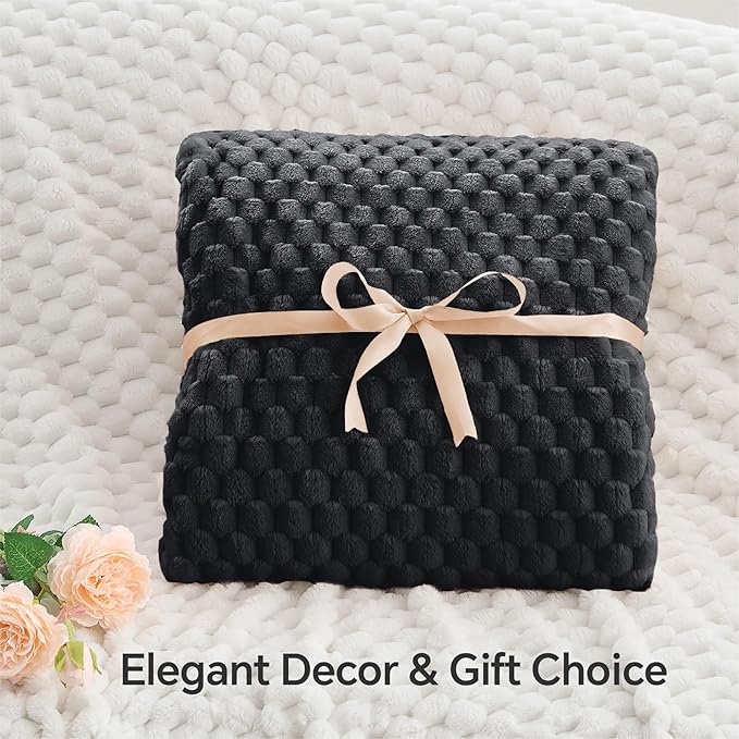 BEDELITE Fleece Blanket Throw XL for Bed Couch, 3D Jacquard Decorative Black Throw, Soft and Cozy Warm Plush Fuzzy Blanket All Seasons Suitable, 50x70Inches