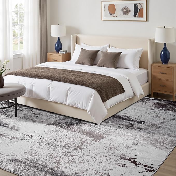 Toneed Abstract Area Rug Modern Washable Rug Soft Non Slip Rug Low Pile for Bedroom Living Room Dining Room Coffee Brown 7x10 Feet