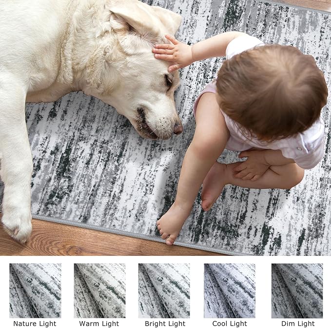 Lansny Modern Abstract Runner Rug 2.6x8, Black Grey White Washable Kitchen Runner Non-Slip Soft Hallway Rug Runner Thin Print Faux Wool Carpet for Entryway Bedroom Laundry Room Indoor Home Decor