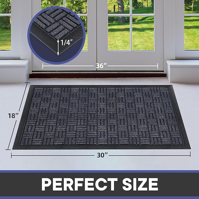 Mibao Front Door Mat, Heavy Duty Durable Welcome Mat for Outdoor Indoor, Dirt Trapper Waterproof Super Absorbent Door Mat for Entryway Outside Patio Porch, 29.5" x 17", Navy