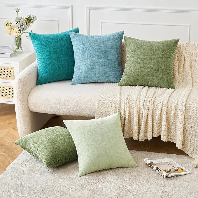 MIULEE Pack of 2 Couch Throw Pillow Covers 22x22 Inch Spring Soft Sage Green Chenille Pillow Covers for Sofa Living Room Solid Dyed Pillow Cases
