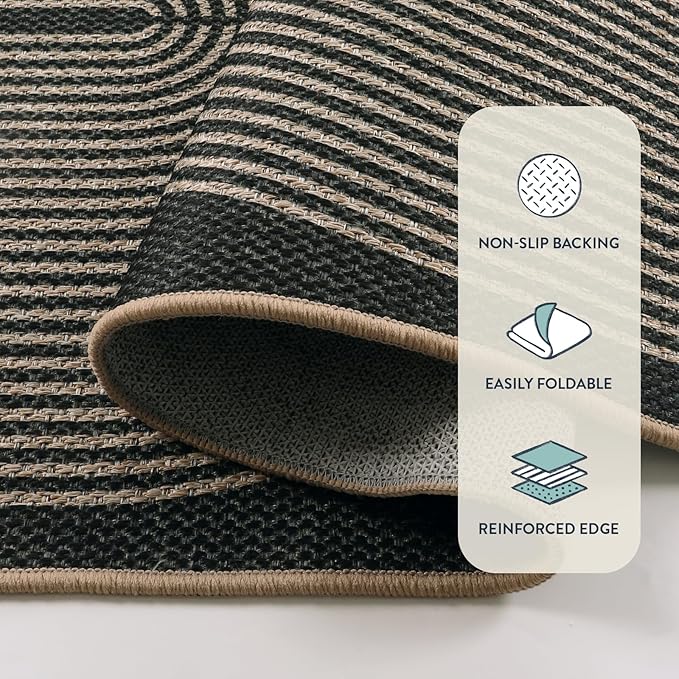 Lahome Modern Rainbow Easy Jute 4x6 Rug, Outdoor Patio Rug for Living Room Washable Black Carpet for Bedroom, Contemporary Non Slip Non Shedding Floor Carpet for Office Backyard