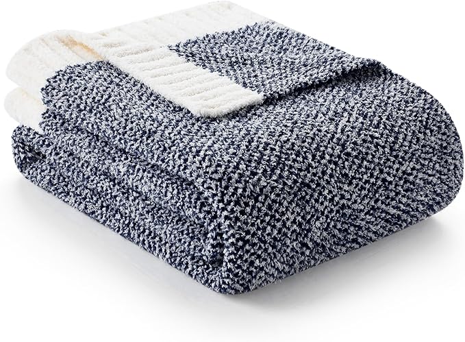 Snuggle Sac Super Soft & Reversible Heather Navy Throw - Oversized Cozy Knit Blanket for Bed, Sofa, Living Room, Twin Size (60x80 Inches)