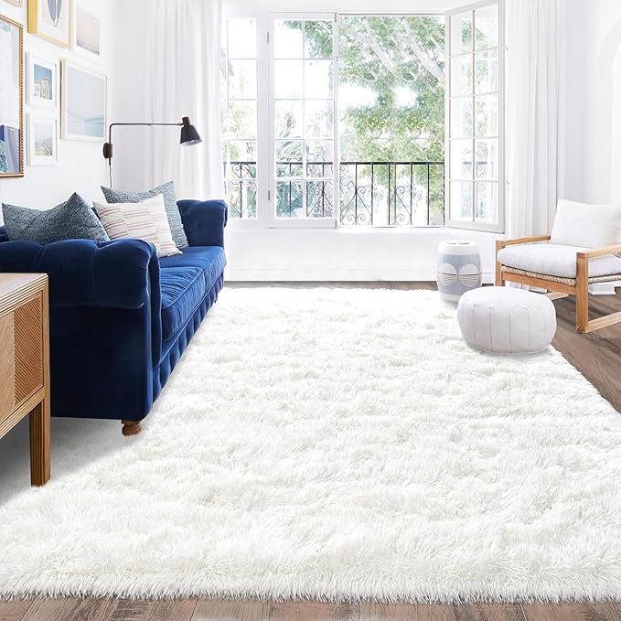 Rugs for Living Room 8x10, Soft Shaggy Modern Shag Area Rug for Bedroom, Upgrade Non-Slip Plush Fluffy Carpet for Kids Boys Girls Room Home Decor Aesthetic, Cream White