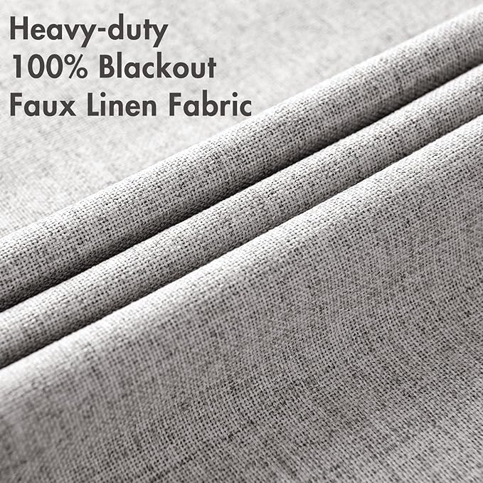 MIULEE Linen Texture Curtains for Bedroom Solid 100% Blackout Thermal Insulated Light Gray Curtains Grommet Room Darkening Drapes for Living Room Nursery 52x96 Inch (2 Panels)