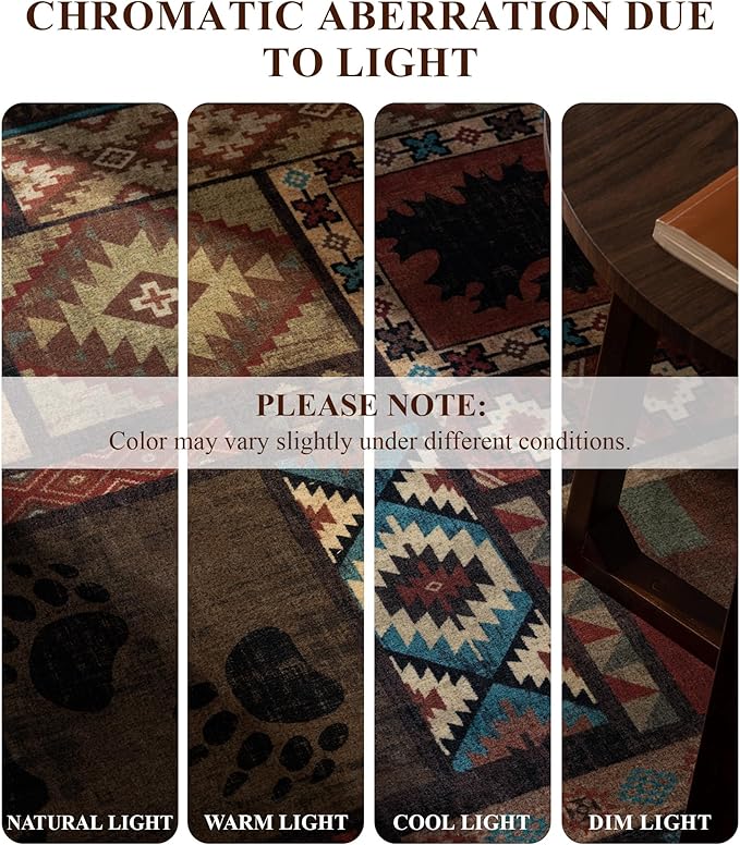 Rustic Cabin Runner Rug 2x8 Indoor Door Mat - Bear Non-Slip Entryway Runner Rug, Low Pile Tribal Print for Kitchen, Bedroom