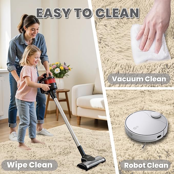 5x8 Area Rugs for Living Room: Soft Fluffy Shag Beige Rugs for Bedroom, Non Slip Large Fuzzy Plush Rug Indoor Floor Carpet for Nursery Kids Boys Girls Room, Dorms, Playroom, Modern Home Decor