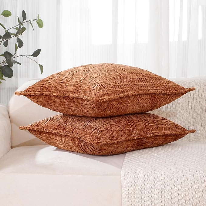 HPUK Fall Chenille Soft Throw Pillow Covers 18x18 Set of 2, Accent Cushion Covers for Living Room, Bedroom, Decorative Solid Color Pillow Covers for Couch, Sofa, Chair, Orange