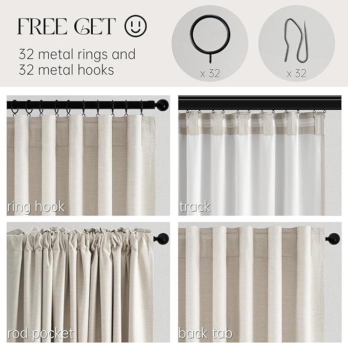 Topfinel Cream Linen Blackout Curtains 84 Inch Long for Bedroom Living Room, Ivory Pinch Pleat Back Tab Full Blackout Drapes Farmhouse Boho Curtains for Window, White Neutral Curtains 52" X 84" 7 FT