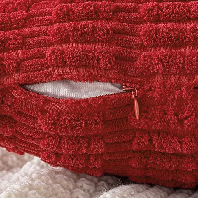 MIULEE Pack of 2 Red Corduroy Decorative Euro Sham Pillow Covers 24x24 Inch Soft Boho Striped Throw Pillow Covers Modern Farmhouse Home Decor for Sofa Living Room Couch Bed
