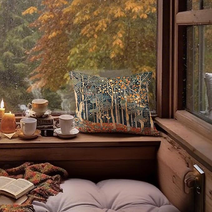 Rustic Autumn Forest Pillow Covers 18x18 Double-Sided, Fall Home Room Decor, Vintage Botanical Nature William Morris Inspired Decorative Throw Pillow Covers for Home Bedroom Living Room