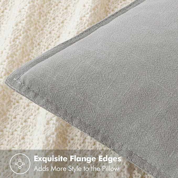 MIULEE Decorative Linen Euro Sham Pillow Covers 24x24 Light Gray Boho Farmhouse Neutral Couch Throw Pillows for Bed Pack of 2 Accent Modern Pillowcase Sofa Livingroom Home Decor