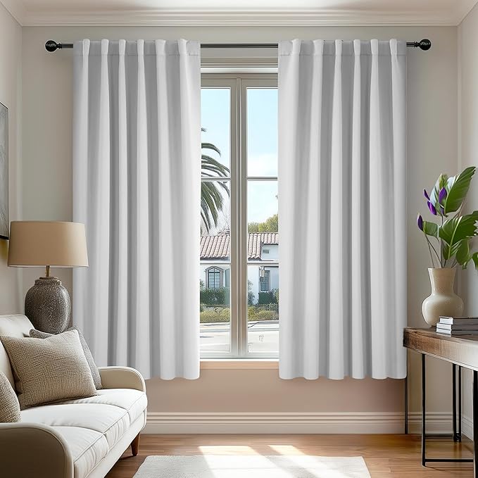 Deconovo Blackout Curtains, Thermal Insulated, W52 x L45 2 Panels, Back Tab, Machine Washable, Room-Darkening Drapes for Bedroom/Living Room Greyish White