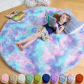 Amdrebio Purple Rainbow Round Rug 4Ft for Bedroom Girls Room Decor, Mermaid Stitch Frozen Kids Rugs for Playroom Nursery Dorm, Fluffy Furry Cute Shag Carpet, Kawaii Circle Area Rugs for Baby Toddler