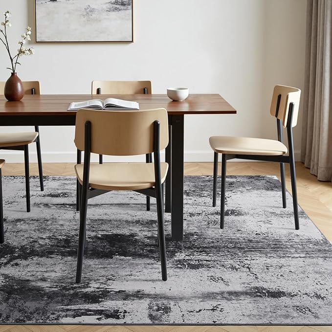Toneed Abstract Area Rug Modern Washable Rug Soft Non Slip Rug Low Pile for Bedroom Living Room Dining Room Slate Grey 7x10 Feet