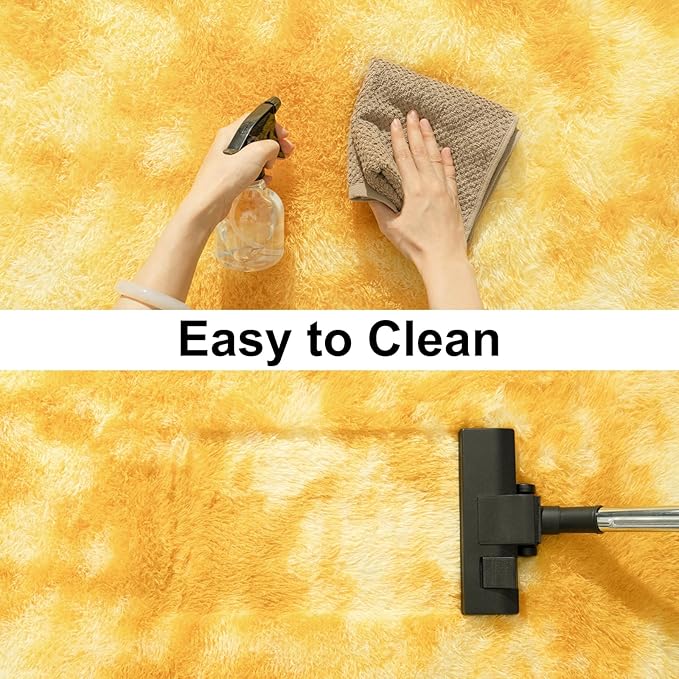 Soft Runner Rugs for Bedroom Hallways, 2x4 Tie-Dyed Yellow Fluffy Shag Throw Area Rug Non Slip for Bedside Dorm, Long Shaggy Furry Carpet for Nursery Living Room