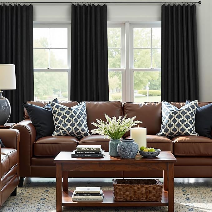 Long Black Curtains for Living Room Modern Farmhouse Linen Black Out Drapes for Bedroom Floor Length 102 Inch Curtain Panels Burg for 103 Inch Window Sound Deadening Thermal Patio Door 2 Panels 52x102