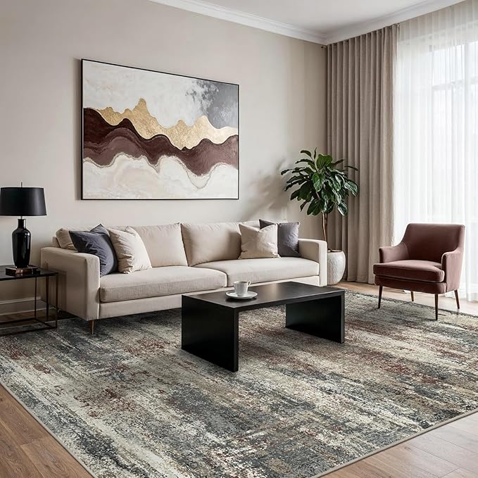 Area Rugs 5x7 for Living Room Bedroom, Modern Abstract Machine Washable Rug, Large Soft Low Pile Floor Carpet with Non Slip Backing for Dining Room, Mystic Forest