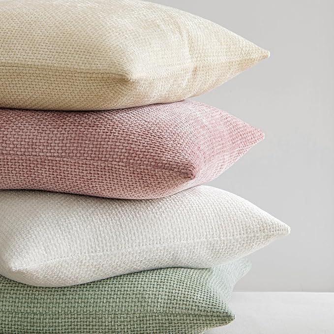 MIULEE Pack of 2 Couch Throw Pillow Covers 18x18 Inch Neutral Cream Modern Boho Accent Decorative Pillow Covers Soft Chenille Farmhouse Cushion Covers for Home Decor Bed Sofa Living Room