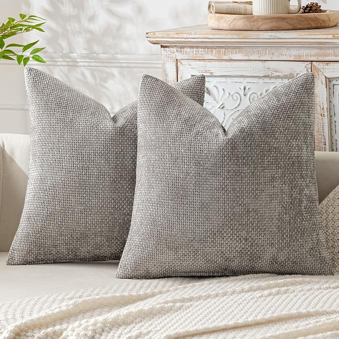 MIULEE Pack of 2 Couch Throw Pillow Covers 18x18 Inch Light Gray Modern Boho Accent Decorative Pillow Covers Soft Chenille Farmhouse Cushion Covers for Home Decor Bed Sofa Living Room
