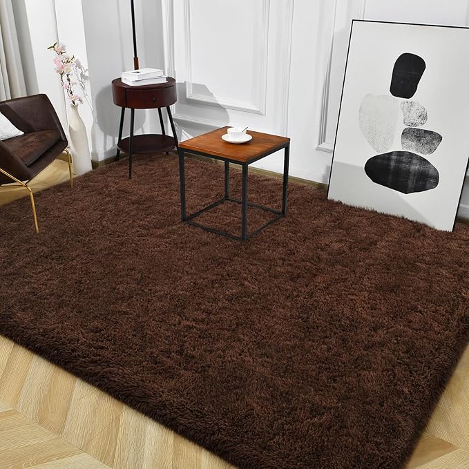 TWINNIS Super Soft Shaggy Rugs Fluffy Carpets, 4x5.9 Feet, Indoor Modern Plush Area Rugs for Living Room Bedroom Kids Room Nursery Home Decor, Upgrade Anti-Skid Rectangular Fuzzy Rug, Brown