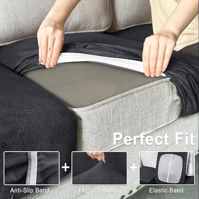Leather Look Couch Cushion Covers Sofa Seat Slipcovers Sets Couches Furniture Protector for Sectional Armchair Loveseat Pets Kids Stretch Spandex Fabric (2 Cushion Loveseat, Dark Grey)