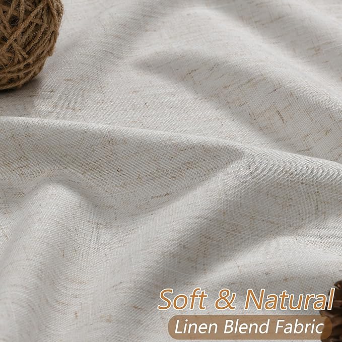 Guken Light Beige Extra Long 100% Blackout Curtains 120 Inch Length 2 Panels Set for Living Room Bedroom Back Tab Thermal Insulated Black Out Linen Drapes Room Darkening Window Curtain, 52x120