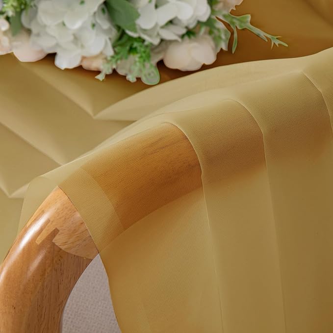 OVZME Gold Sheer Curtains 54 Inches Long 2 Panels - Soft Light Filtering Window Sheer Panels for Living Room/Bedroom, Top Dual Rod Pocket, 1 Pair, Each 42Wx54L Inches