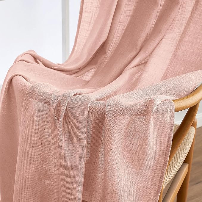 MIULEE Blush Pink Linen Curtains 84 Inches Long 2 Panels for Girls Bedroom Nursery, Soft Thick Linen Textured Window Drapes Semi Sheer Light Filtering Back Tab for Kids Living Room Light Pink Decor