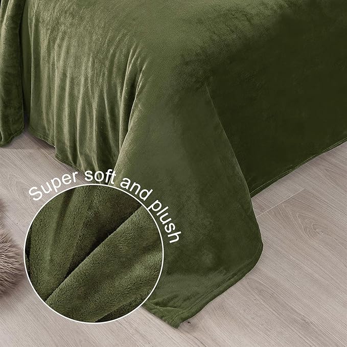 Exclusivo Mezcla Fleece Olive Green Throw Blanket for Couch, Sofa, Super Soft and Warm Blankets, All Season, Cozy, Plush, Lightweight, 50x60 Inches