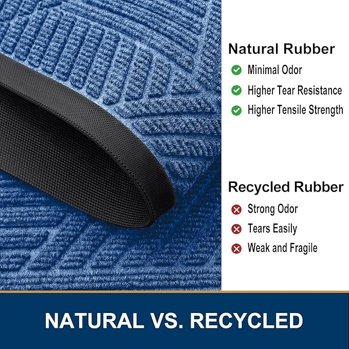 Smiry Front Door Mat Outside Entrance, Heavy Duty Sturdy Natural Rubber Doormat, Trap Dirt and Moisture, Easy Clean Low Profile Welcome Floor Mats for Indoor Outdoor Entry, 71x23 Inch, Blue